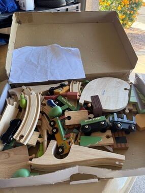 Wooden Train Set - Green and Natural Kids Toy Tender Leaf